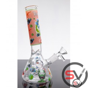 RICK AND MORTY GLASS BEAKER WATER PIPE EVIL CLOWN ORANGE 8inch (GLOW IN DARK)